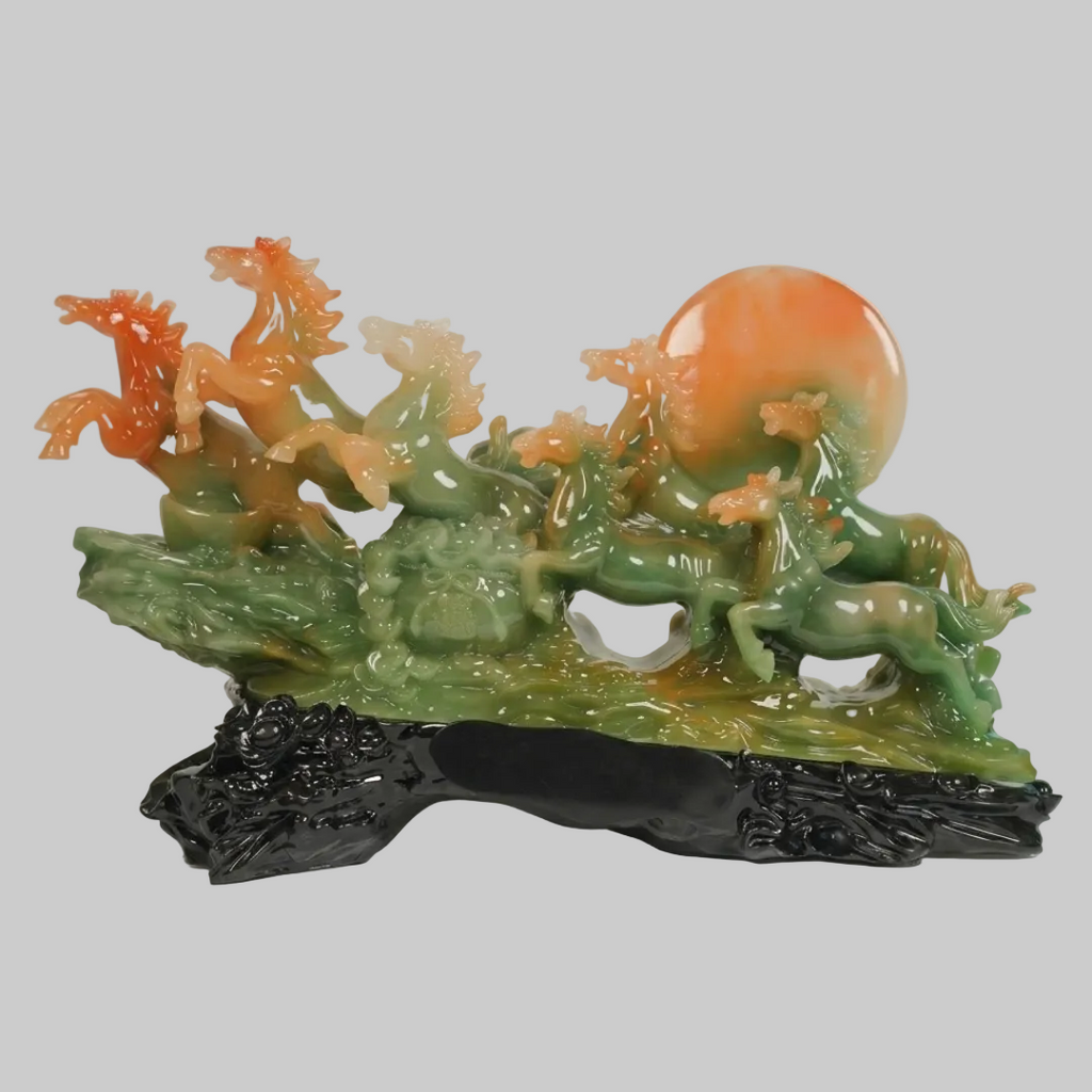 7 Running Horses Pyrite Statue for Wealth & Success | Vastu Horse Showpiece for Home & Office