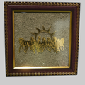 7 Running Horses with Rising Sun on Natural Pyrite Dust Wooden Frame