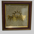 7 Running Horses with Rising Sun on Natural Pyrite Dust Wooden Frame