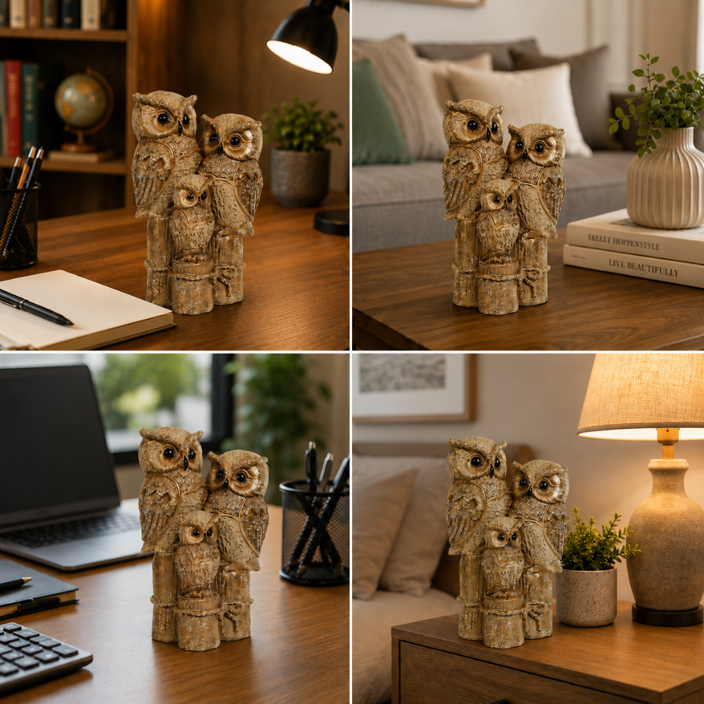 Best Place for Elegant Golden Three Owl Family Showpiece