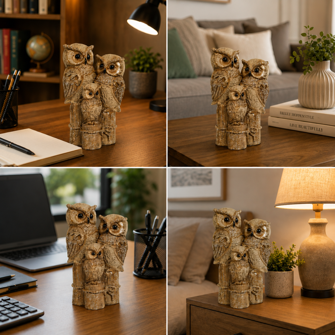Best Place for Elegant Golden Three Owl Family Showpiece