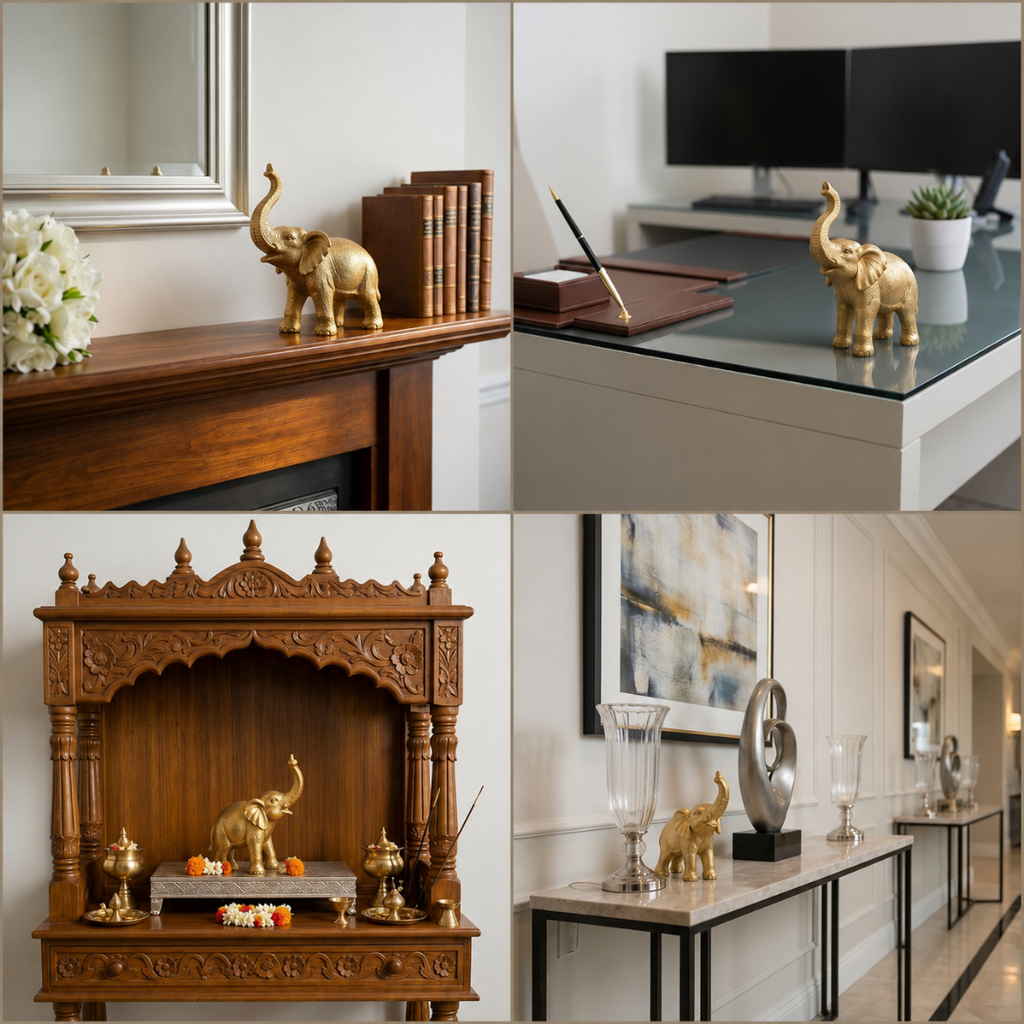 Best Place for Elegant Golden Trunk-Up Elephant Figurine