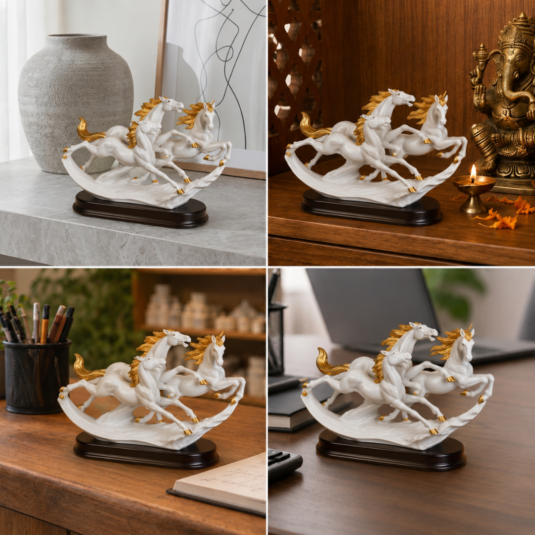 Best Place for Elegant Trio of White Running Horses Showpiece