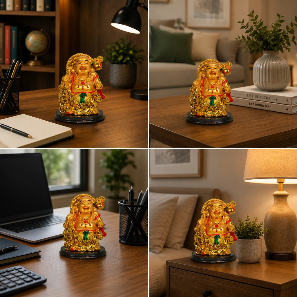 Best Place for Exquisite Golden Laughing Buddha on Black Base