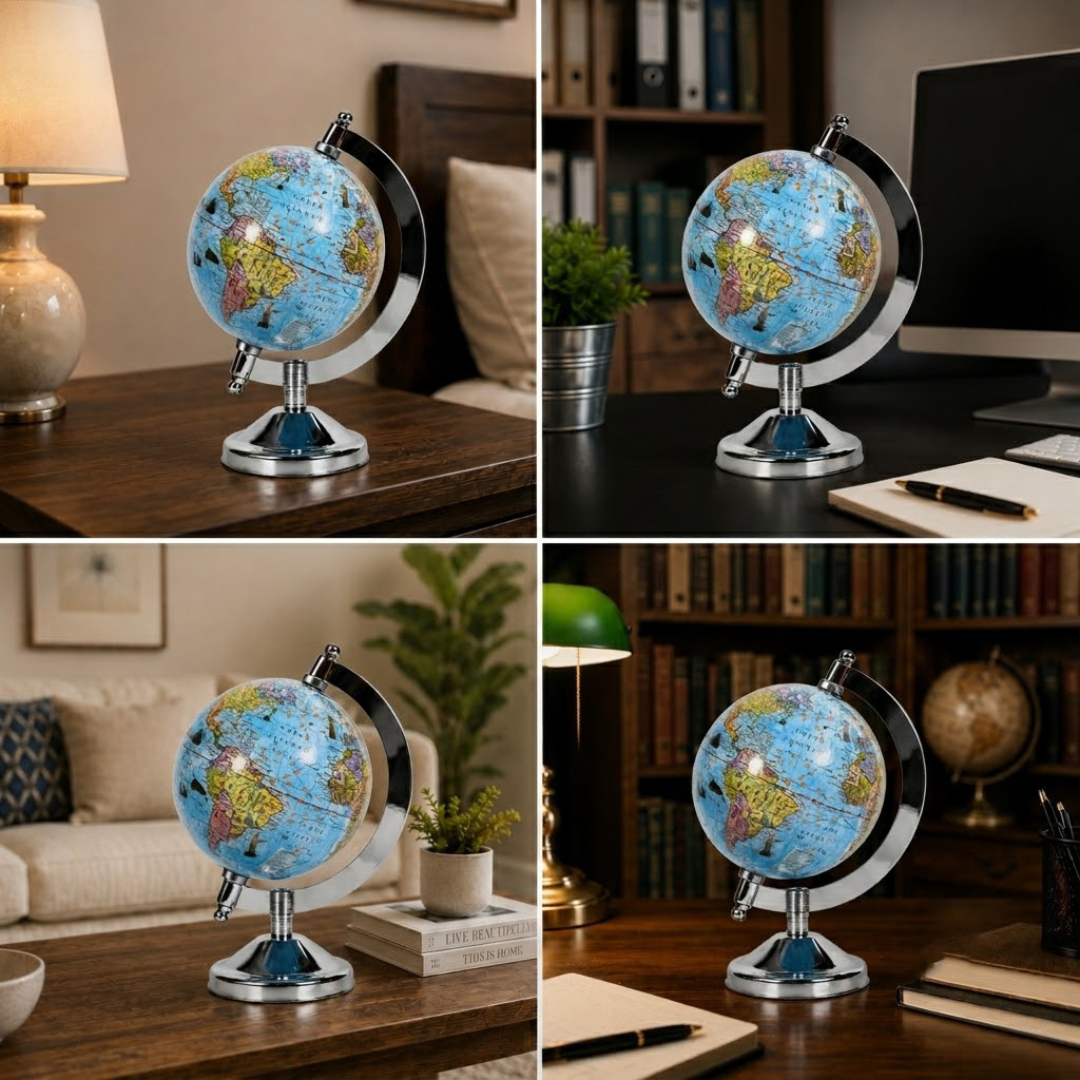 Best Place for Modern Polished Silver Desktop Globe
