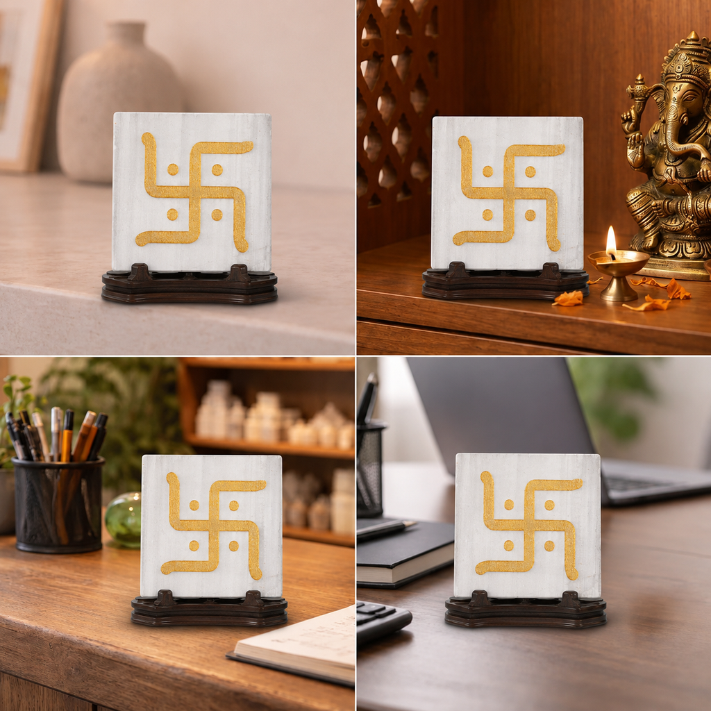 Best place for Golden Swastik Engraved Natural Square Selenite Plate