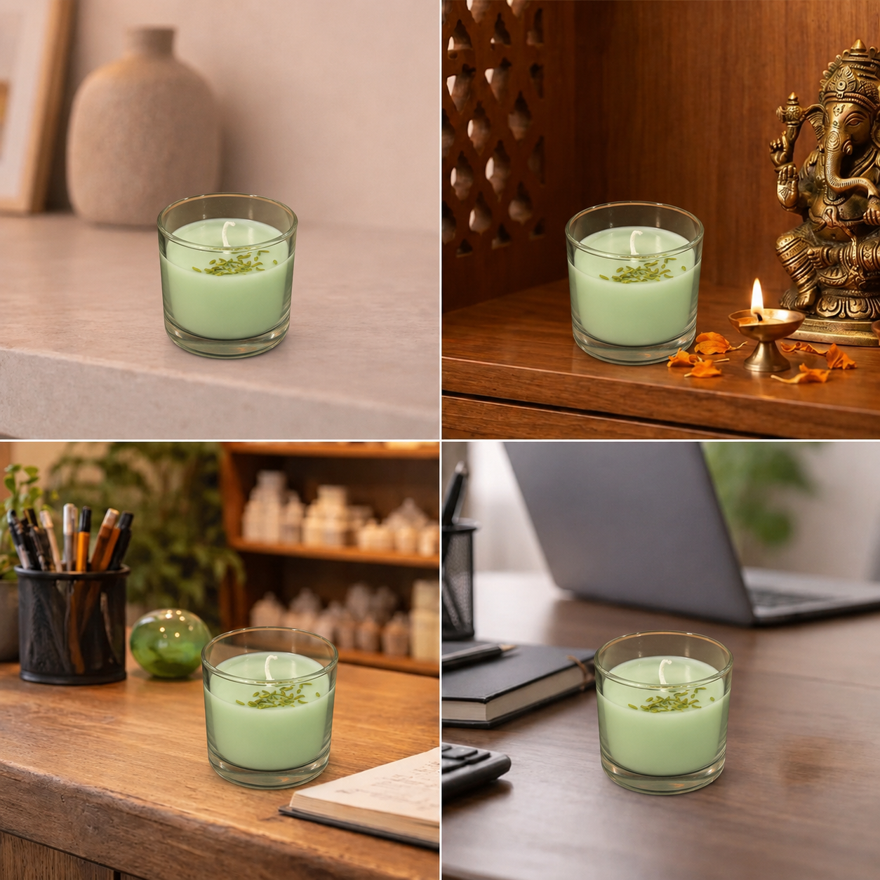 Best place for Green Herbal Prosperity & Mercury Energy Vastu Glass Candle