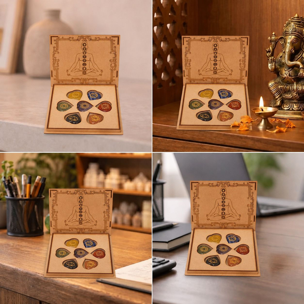 Best place for Natural 7 Chakra Engraved Heart Gemstones Set