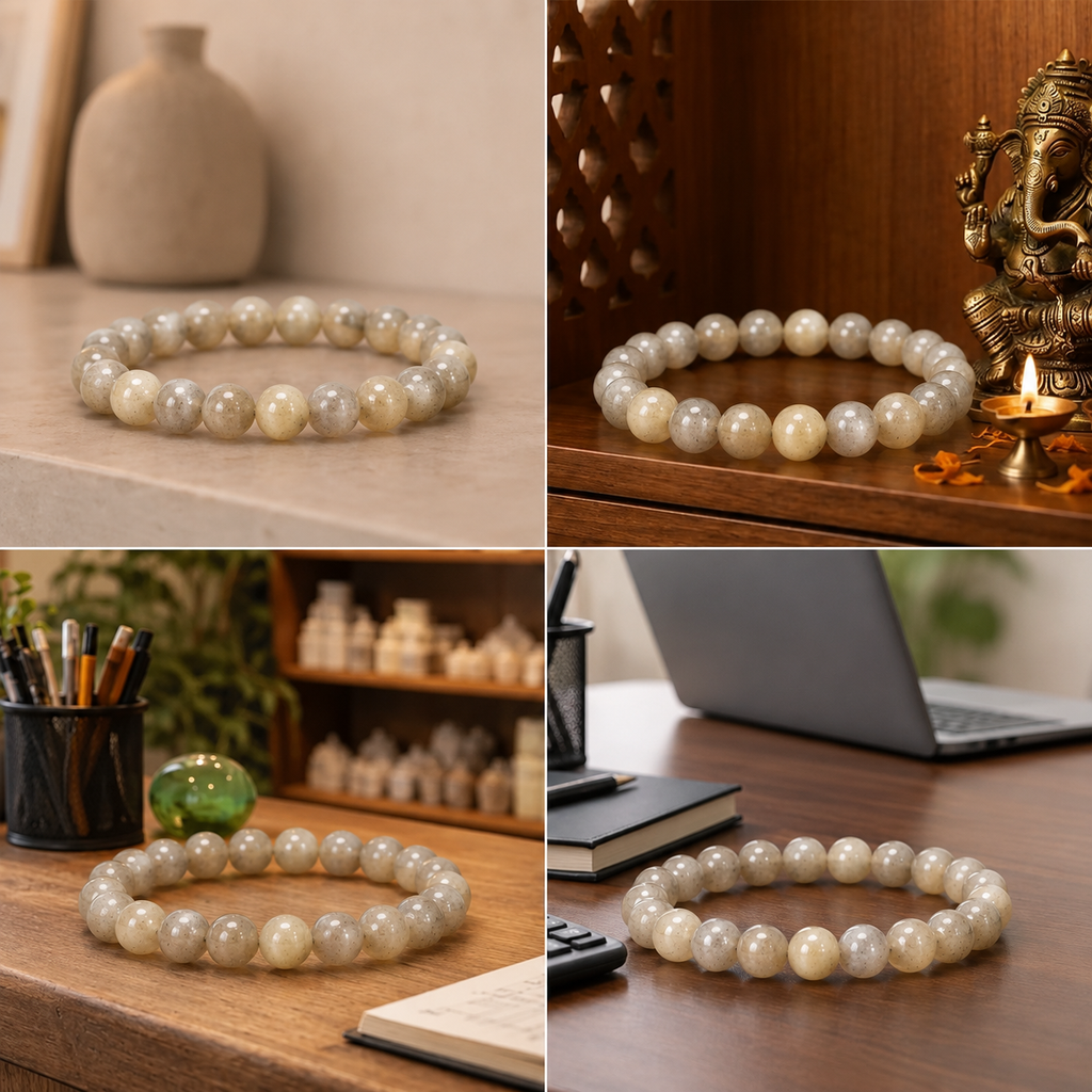Best place for Natural Grey Labradorite Energy Bracelet for Intuition, Aura Protection & Rahu-Ketu Alignment