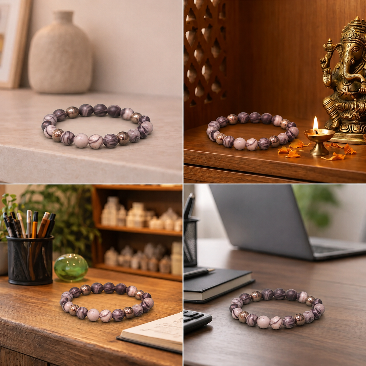 Best place for Natural Zebra Jasper & Metallic Energy Bracelet for Peace, Focus & Protection