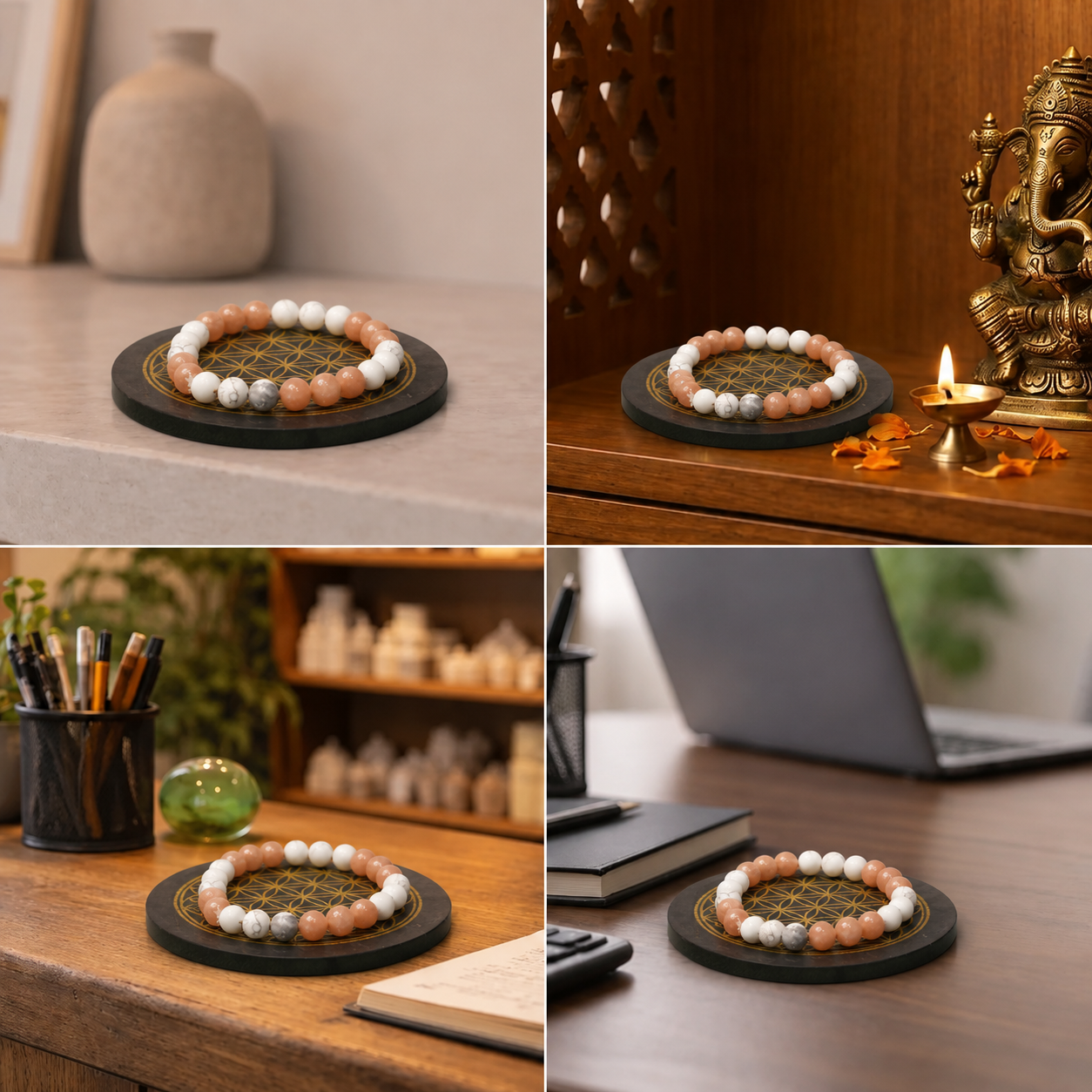 Best place for Radiance Peach Moonstone & White Howlite Vastu Energy Bracelet