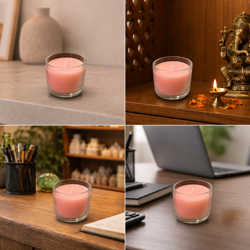 Best place for Rose Pink Venus Love & Relationship Harmony Vastu Glass Candle