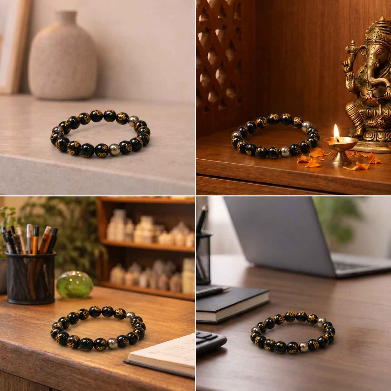 Best place for Sacred Om Engraved Black Obsidian & Pyrite Protection Bracelet