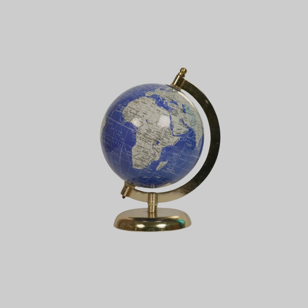 Blue & Gold Modern World Globe – Sleek Tabletop Decor Showpiece