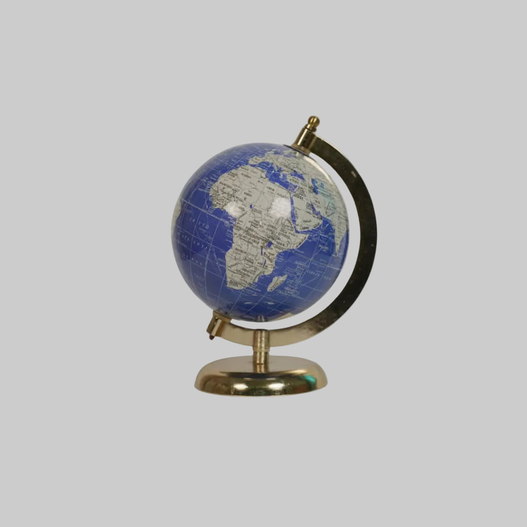 Blue & Gold Modern World Globe – Sleek Tabletop Decor Showpiece