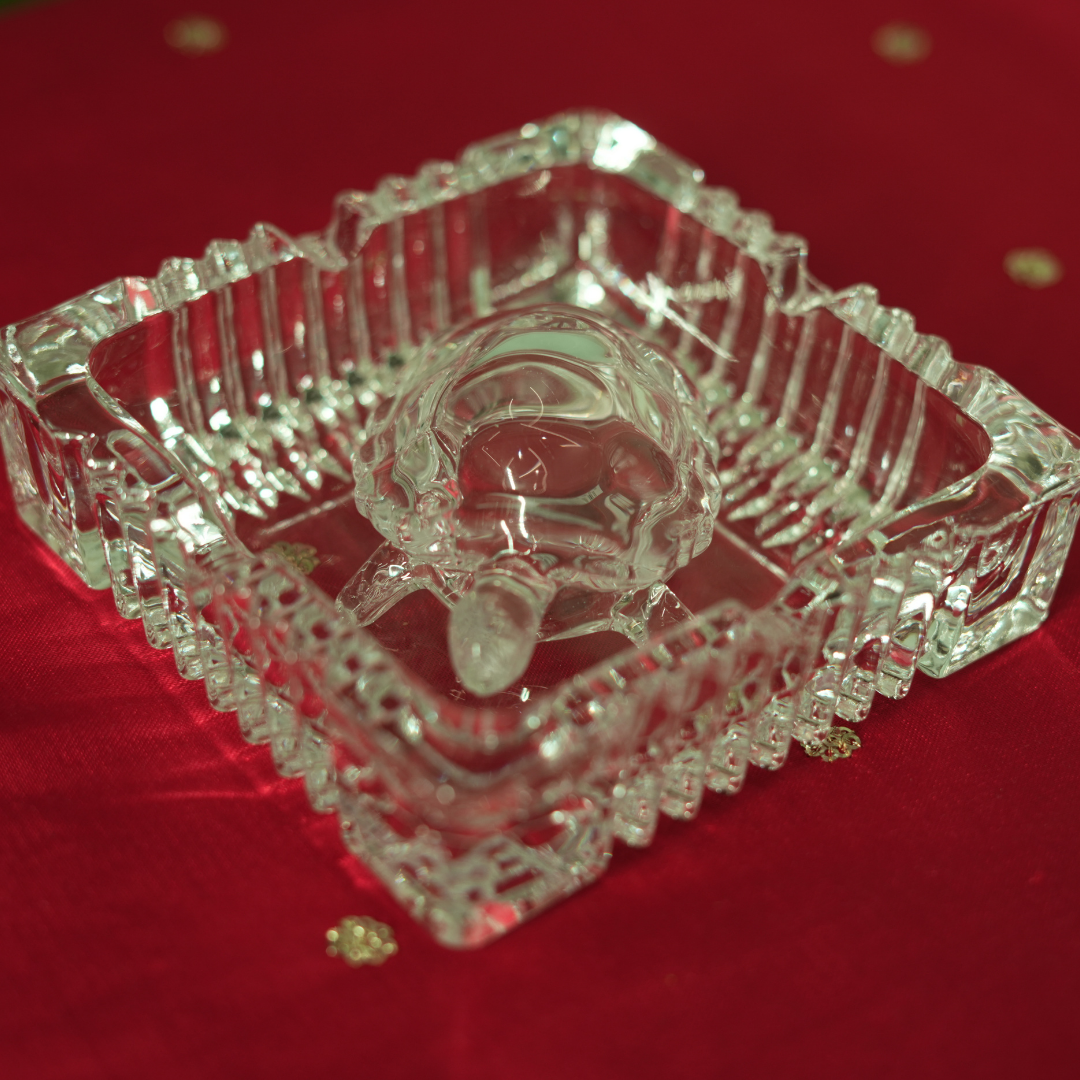 Clear Crystal Tortoise with Square Glass Dish