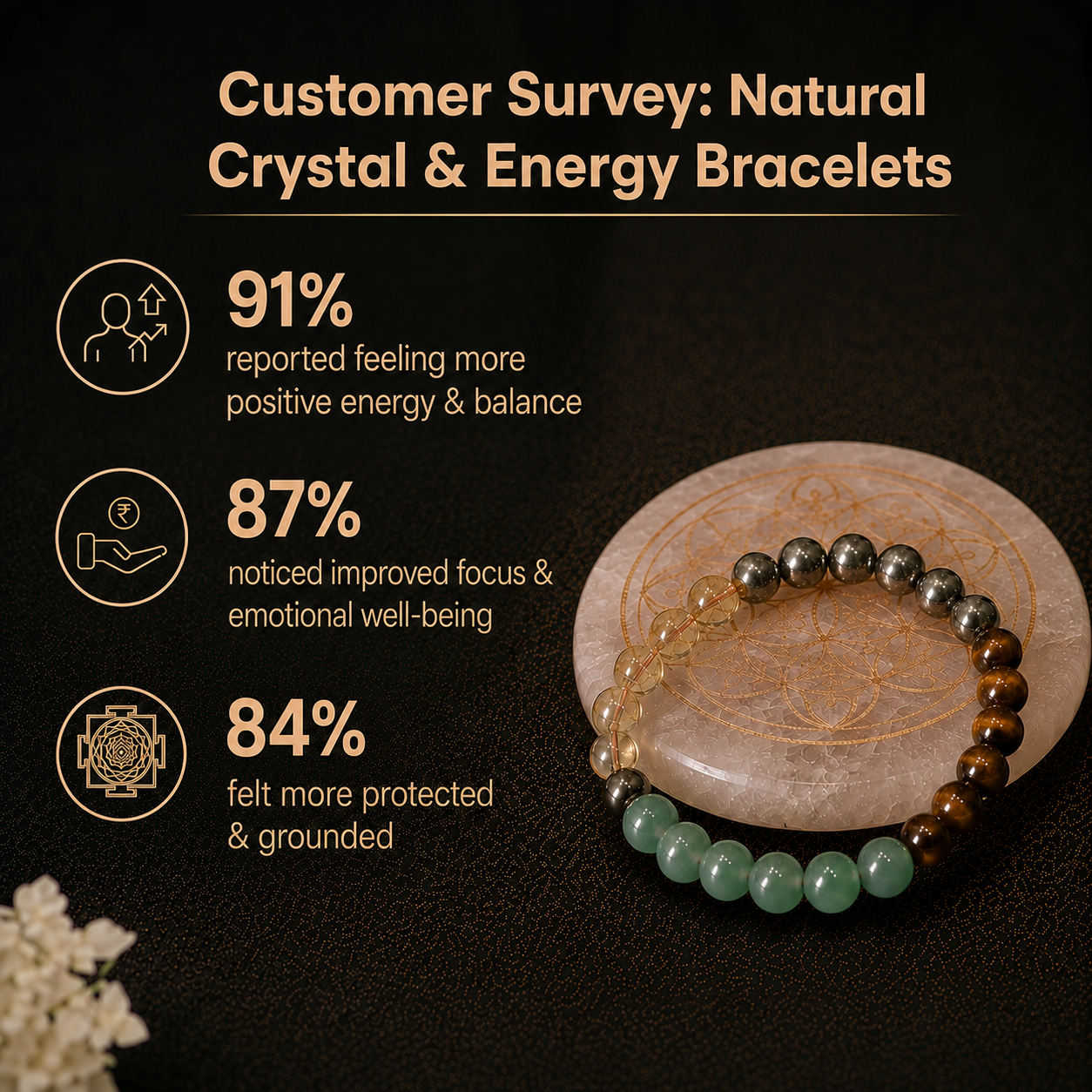 Customer survey of Dhan Akarshan Pyrite, Citrine, Green Aventurine & Tiger’s Eye Abundance Bracelet