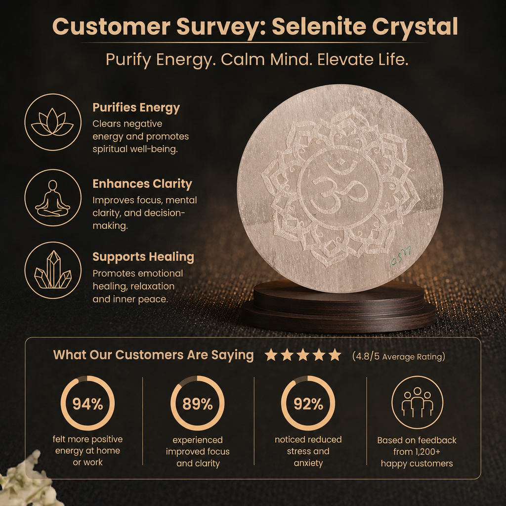 Customer survey of Sacred Om Lotus Engraved Natural Selenite Round Charging Plate