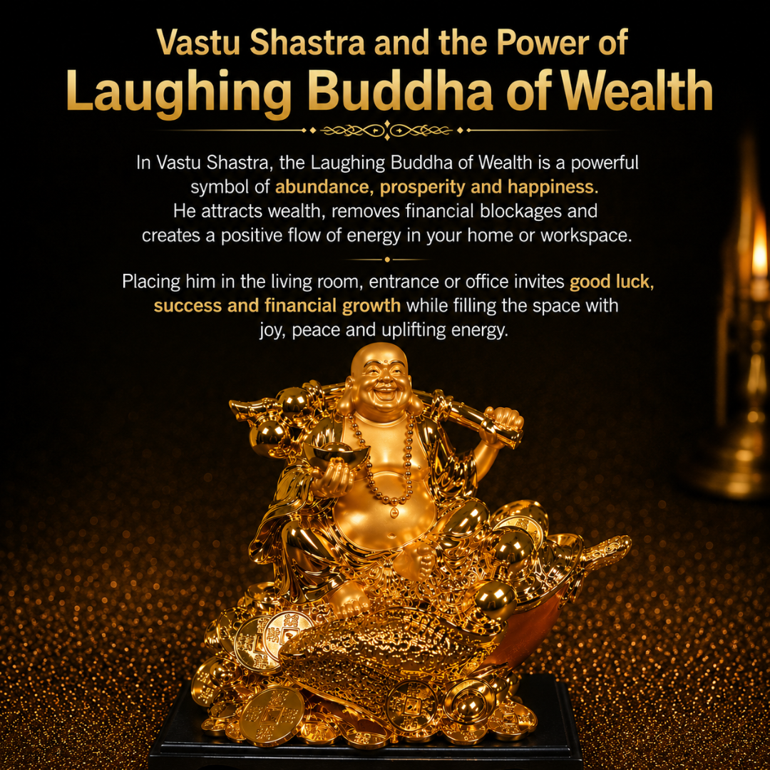 Details for the Golden Laughing Buddha Murti