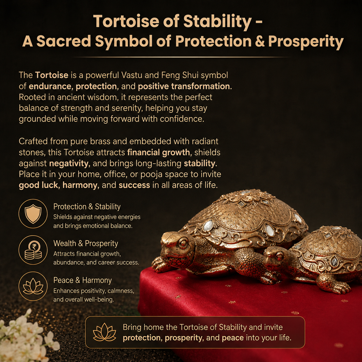 Details of the Antique Gold Finish Gem-Studded Metal Tortoise Pair