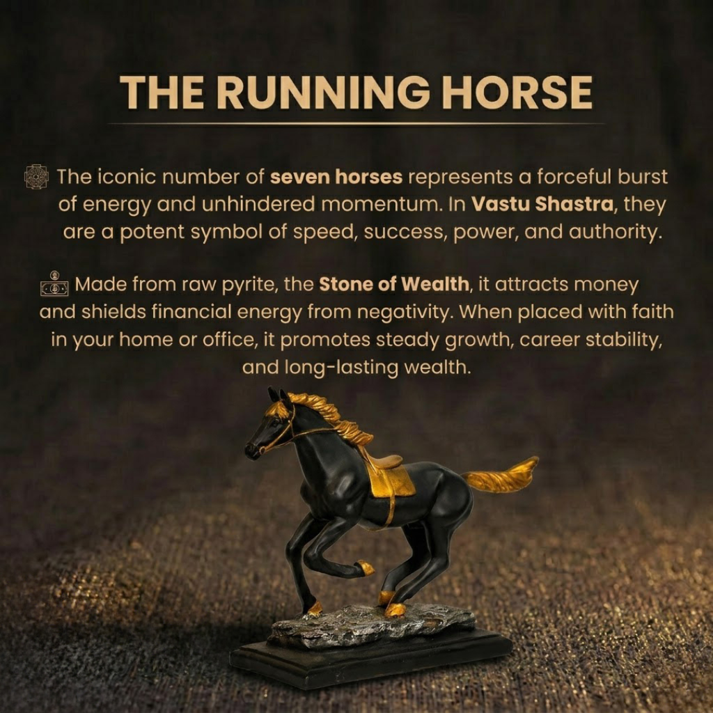 Details of the Elegant Black and Gold Running Horse Showpiece