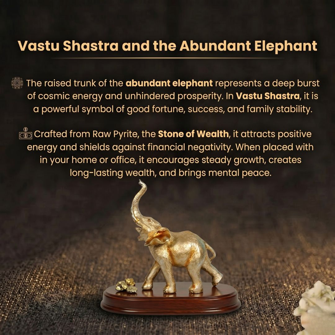 Details of the Elegant Golden Trunk-Up Elephant Figurine