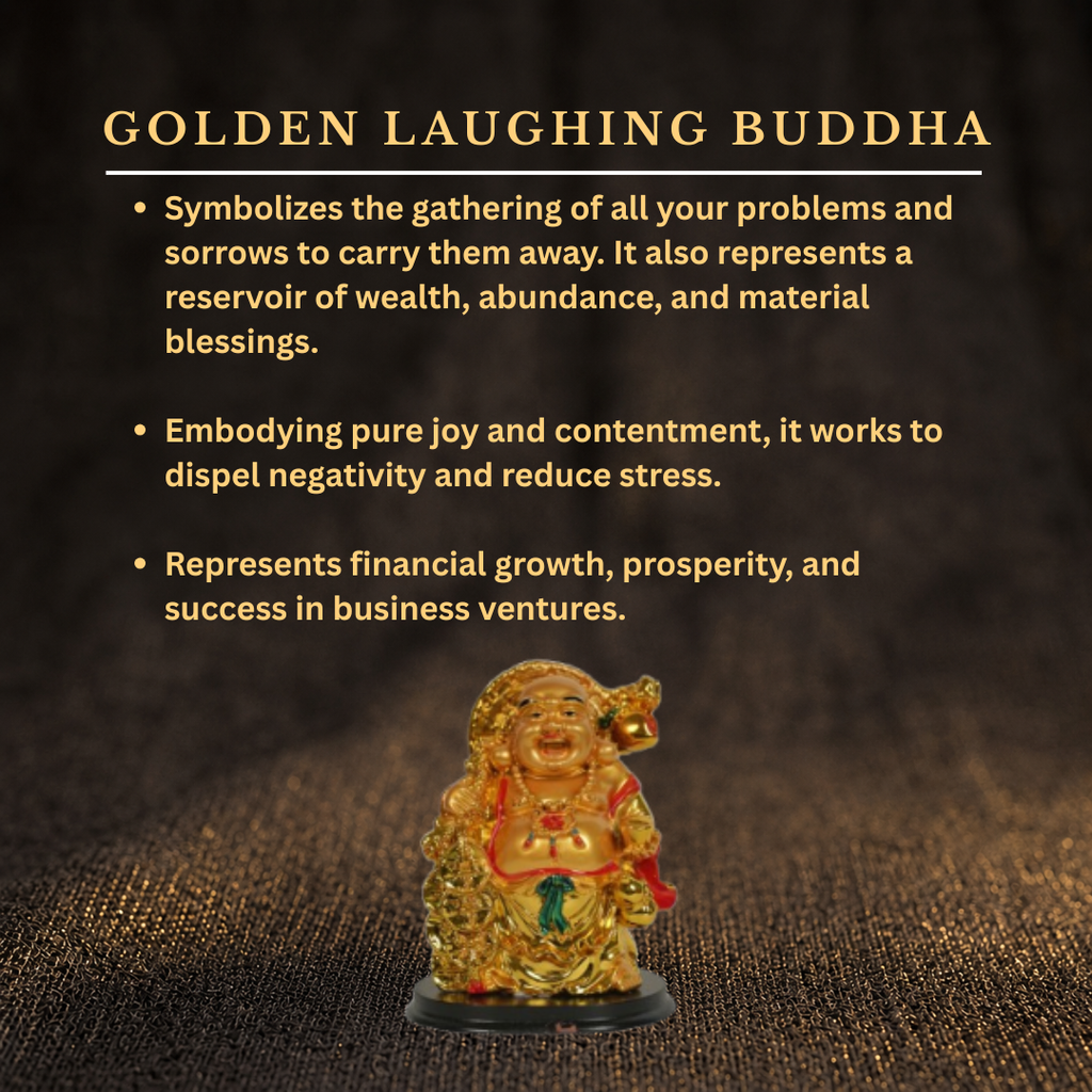 Details of the Exquisite Golden Laughing Buddha on Black Base