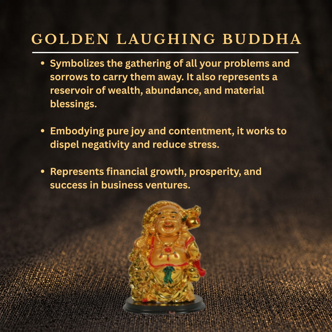 Details of the Exquisite Golden Laughing Buddha on Black Base
