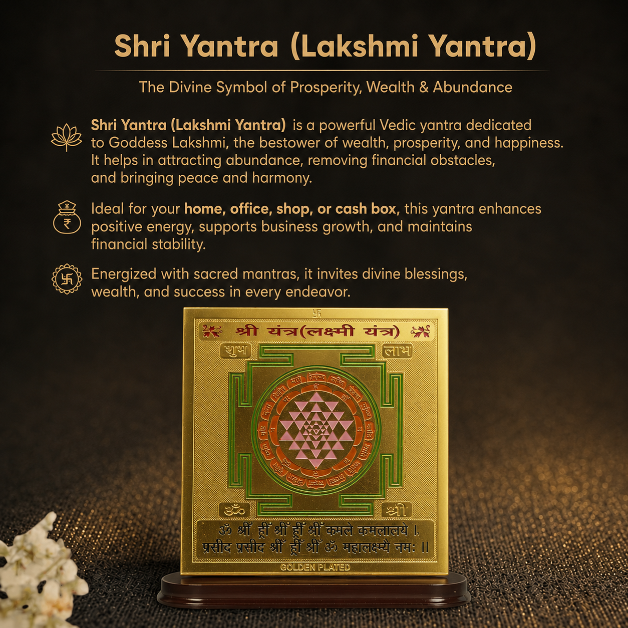 Details of the Gold Plated Shree Yantra (Lakshmi Yantra)