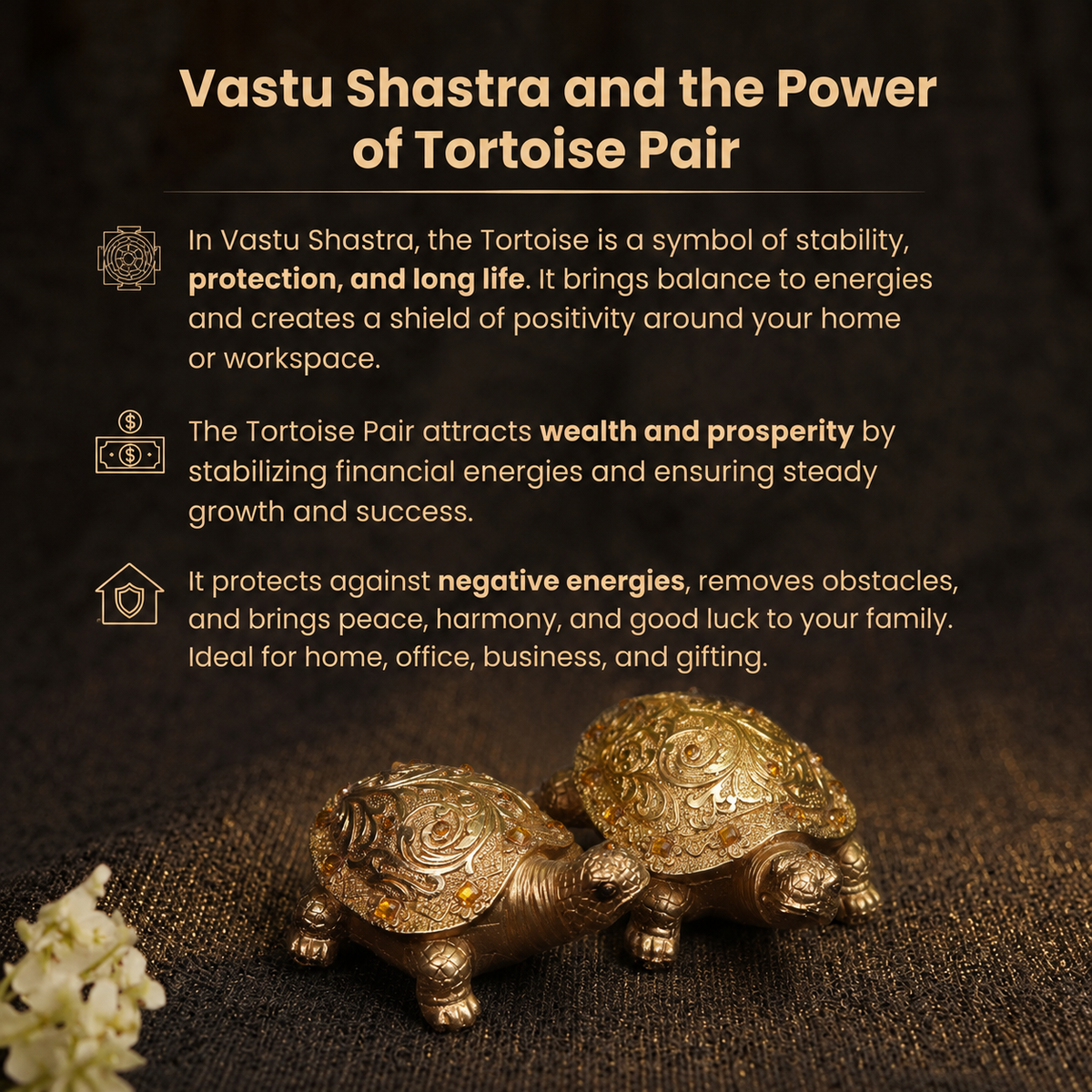 Details of the Golden Embossed Metal Tortoise Pair