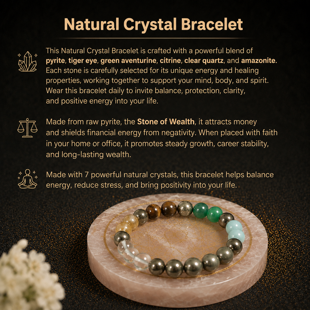 Details of the Kubera Wealth & Prosperity Multi-Gemstone Pyrite Synergy Vastu Bracelet