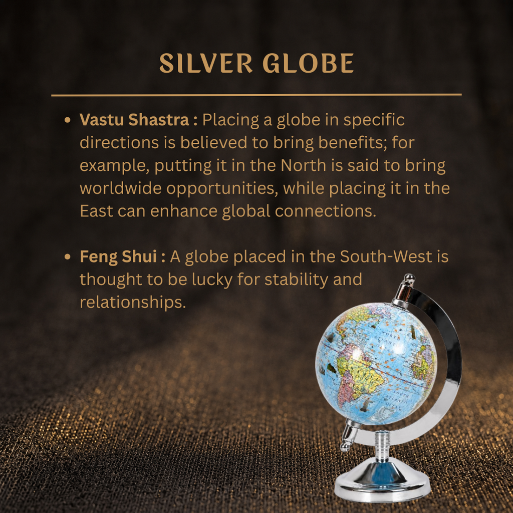 Details of the Modern Polished Silver Desktop Globe