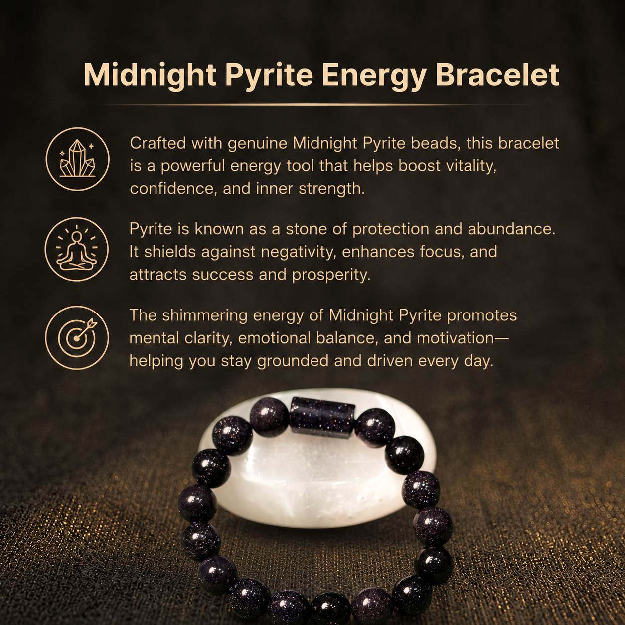 Details of the Natural Blue Sunstone Energy Bracelet for Ambition, Focus & Saturn Alignment