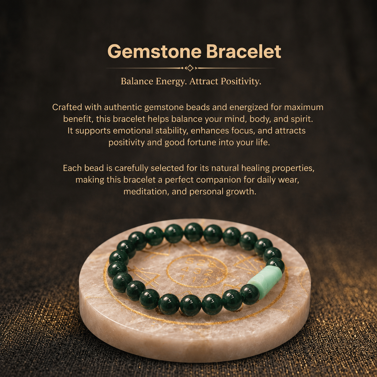 Details of the Natural Deep Green Aventurine & Light Green Jade Barrel Energy Bracelet