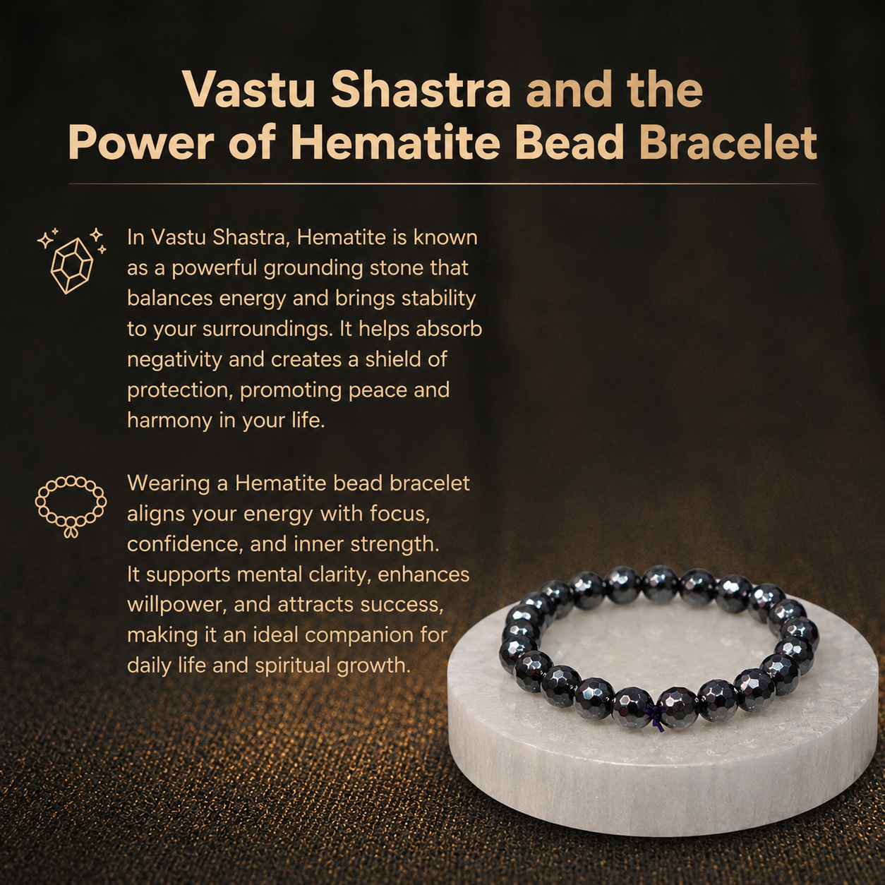 Details of the Natural Faceted Hematite & Black Spinel Energy Bracelet for Protection