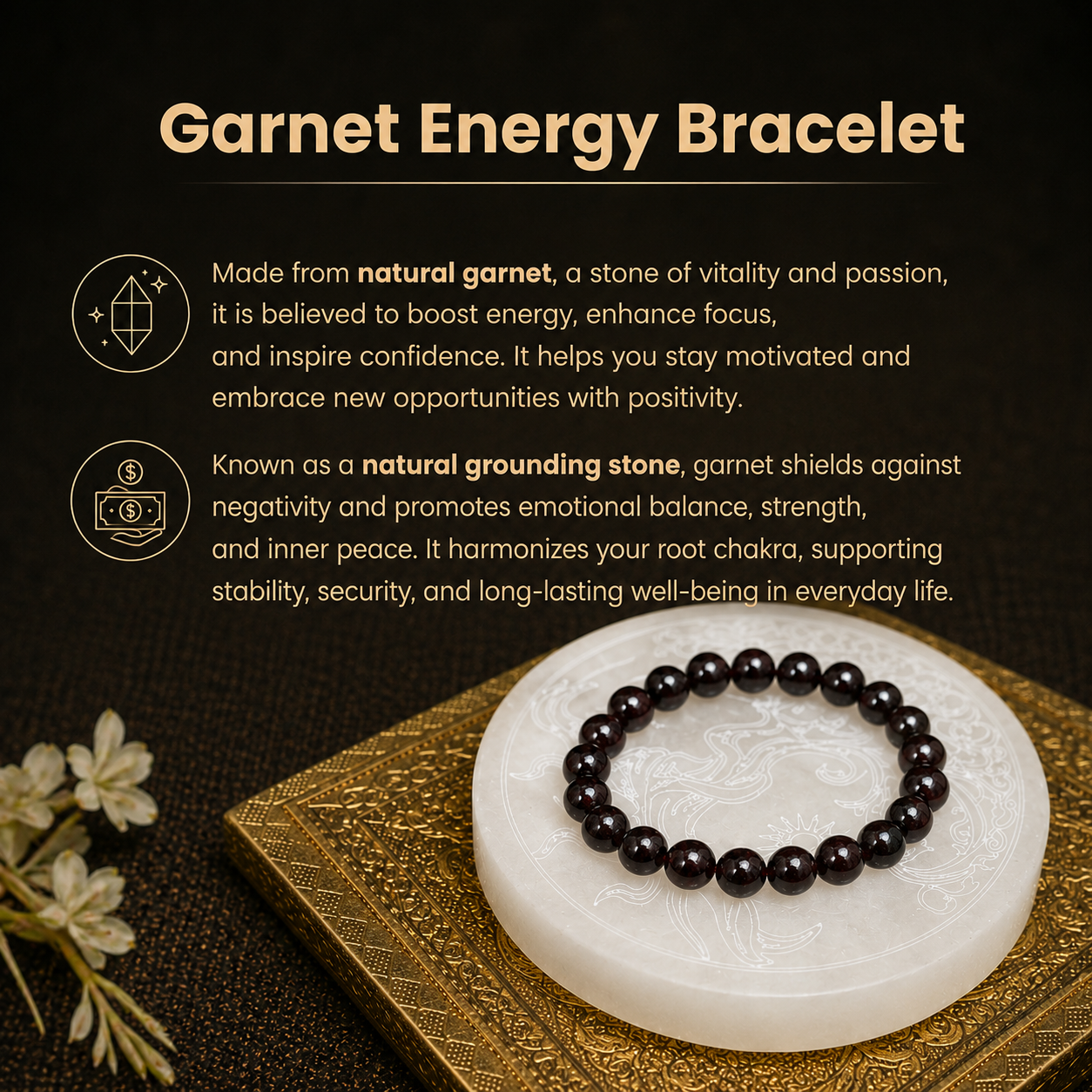 Details of the Natural Garnet Energy Bracelet