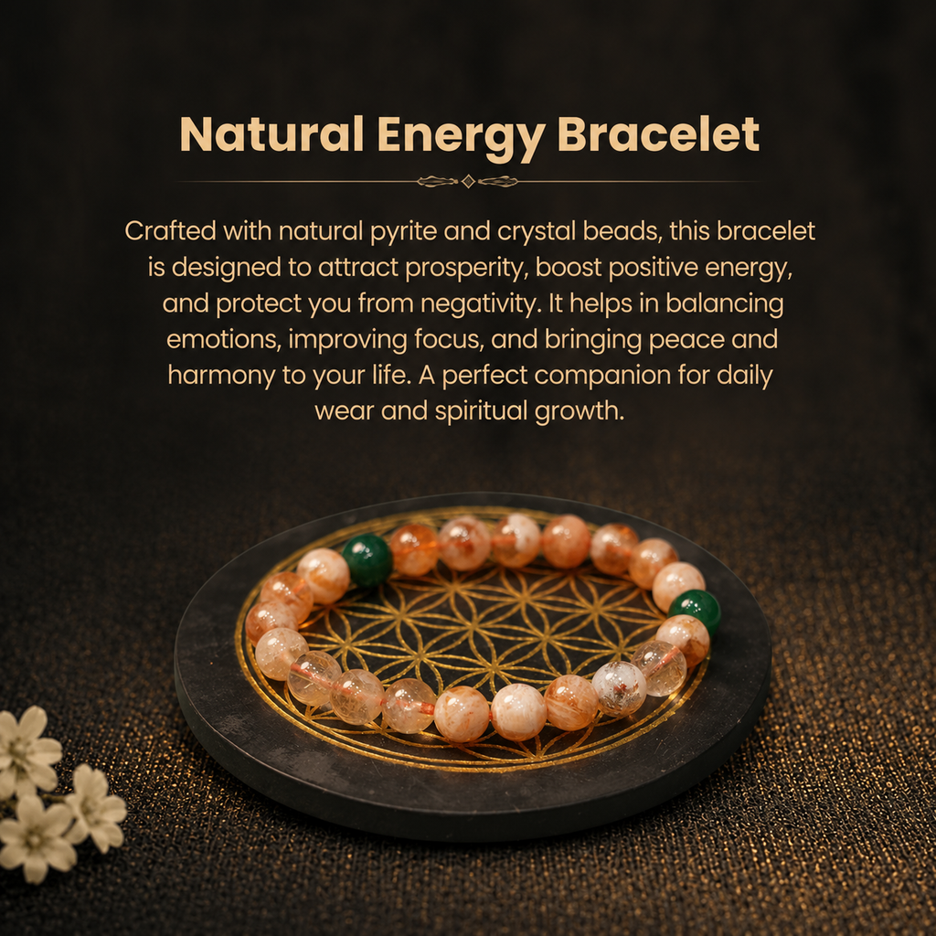 Details of the Natural Peach Quartz & Green Aventurine Accent Energy Bracelet