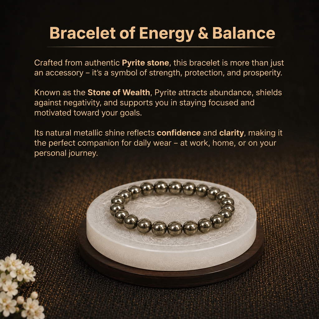 Details of the Natural Pyrite "Fool's Gold" Wealth & Protection Energy Vastu Bracelet