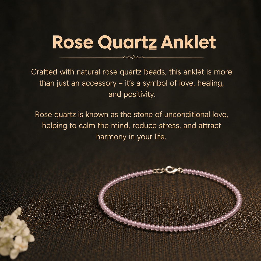 Details of the Natural Rose Quartz Beaded Anklet for Love, Harmony & Venus Energy Alignment