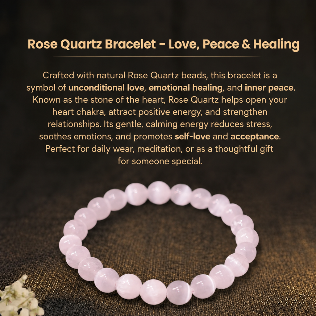 Details of the Natural Rose Quartz & Pink Cat’s Eye Bracelet for Love, Peace & Harmony