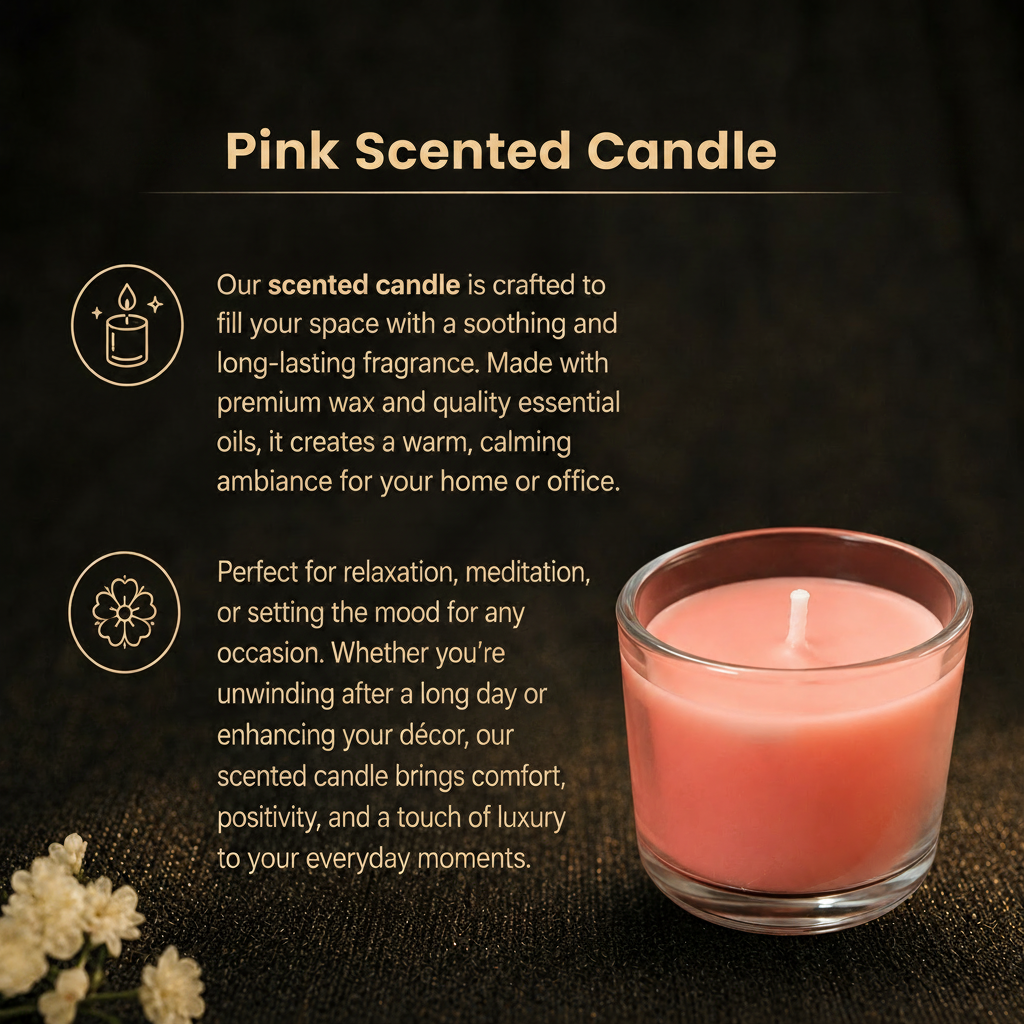 Details of the Rose Pink Venus Love & Relationship Harmony Vastu Glass Candle
