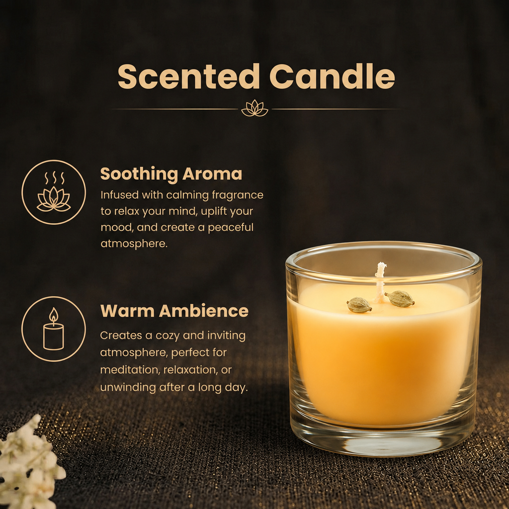 Details of the Sacred Cardamom Infused Yellow Jupiter Energy Vastu Candle
