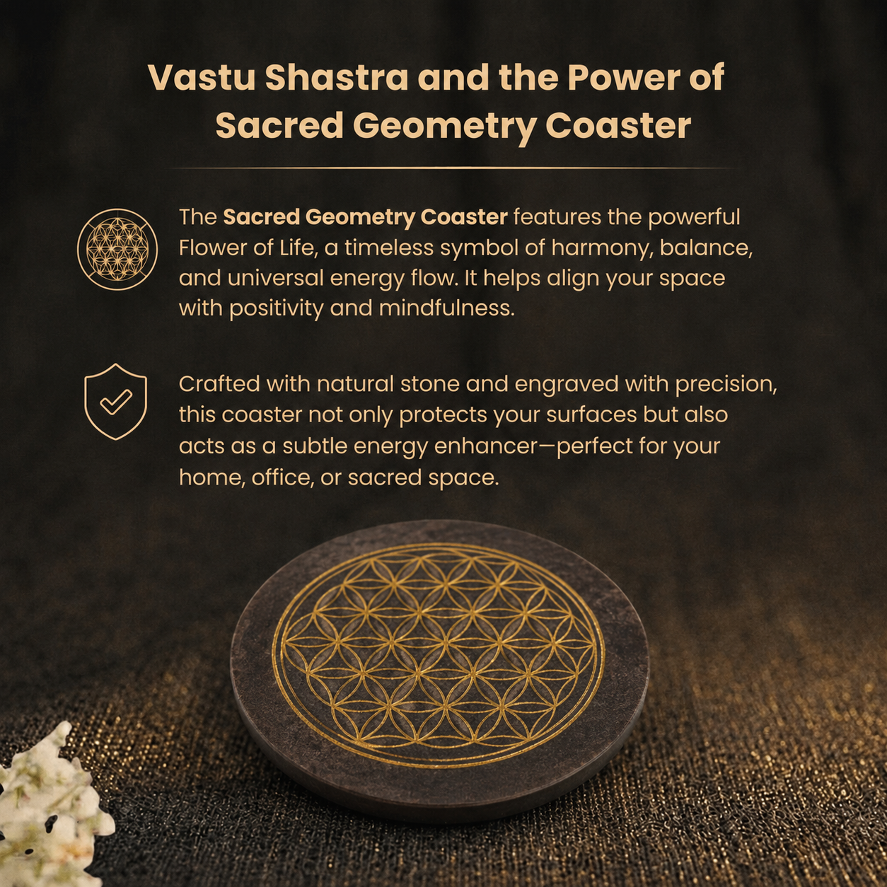 Details of the Sacred Flower of Life Energy Charging Coaster for Crystals Bracelet