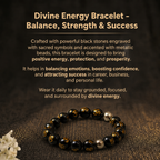 Details of the Sacred Om Engraved Black Obsidian & Pyrite Protection Bracelet