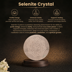Details of the Sacred Om Lotus Engraved Natural Selenite Round Charging Plate