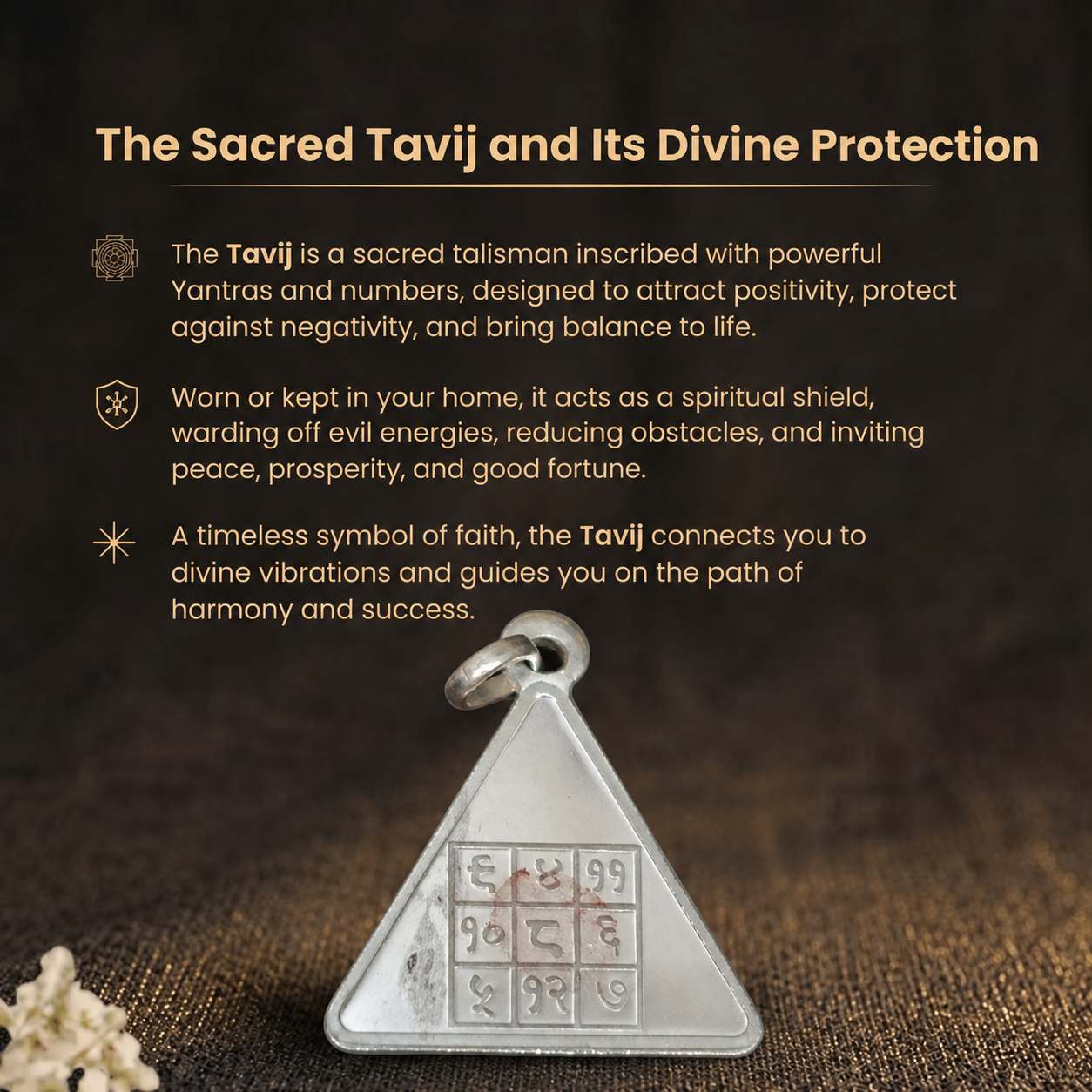 Details of the Silver Triangular Siddha Navgraha Tavij