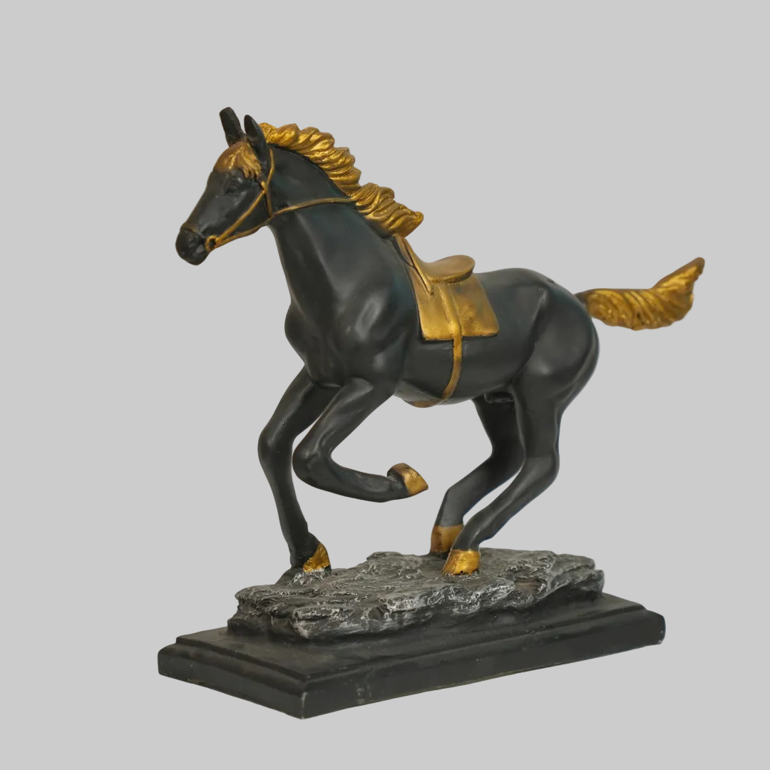 Elegant Black and Gold Running Horse Showpiece – Symbol of Ambition & Victory