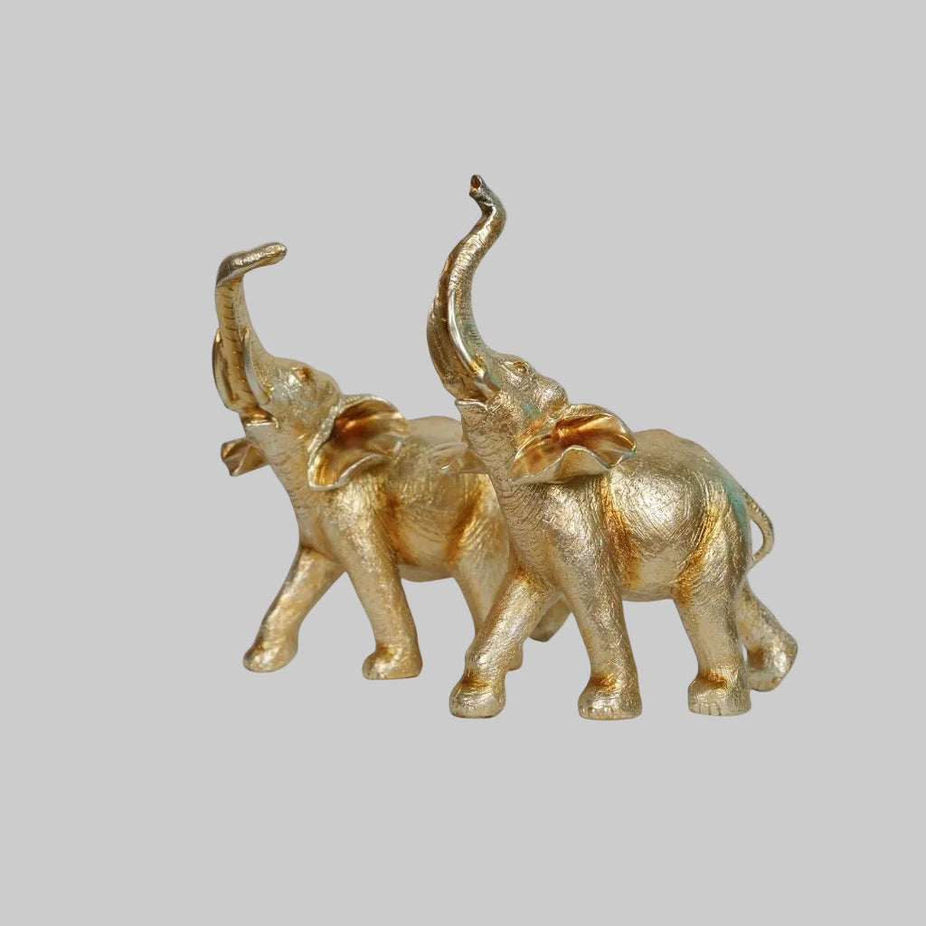 Elegant Golden Elephant Duo – Vastu Showpiece for Wisdom, Luck & Stability