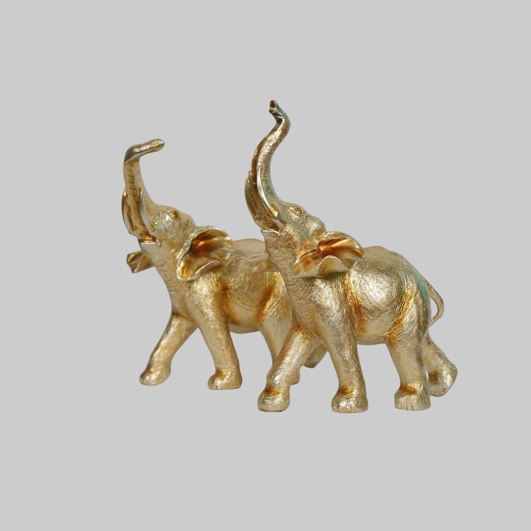 Elegant Golden Elephant Duo – Vastu Showpiece for Wisdom, Luck & Stability