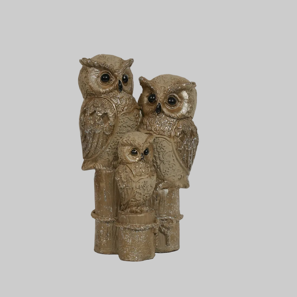 Elegant Golden Three Owl Family Showpiece – Symbol of Wisdom & Togetherness for Home Decor